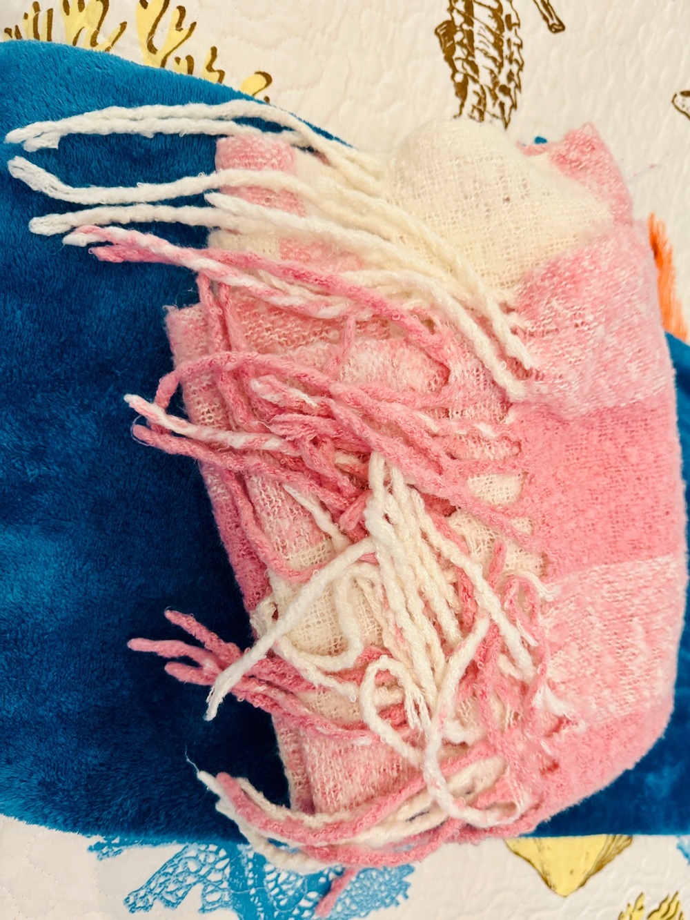 Soft Pink & white Fringe Scarf